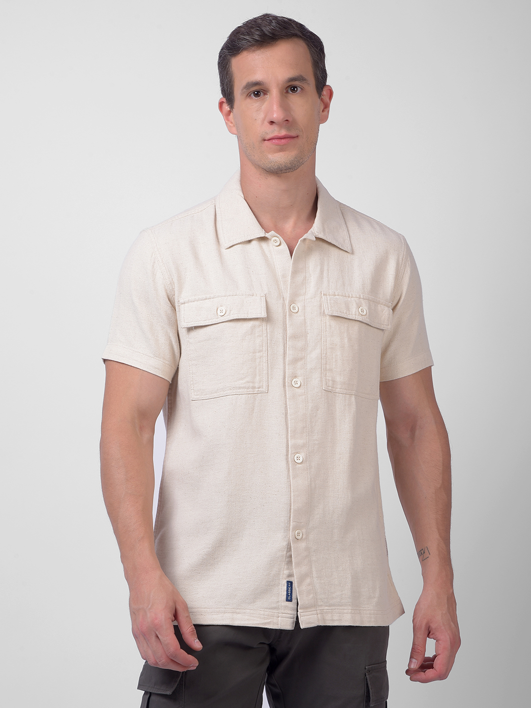 Numero Uno Men Beige Linen Regular Fit  Shirt